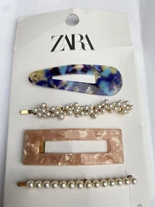 NEW ZARA SET 4 HAIR CLIPS PINS ACCESSORIES ACETATE PEARL MULTI COLOR B1740 - Picture 1 of 12