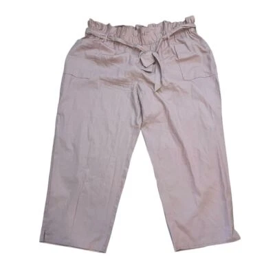 Ashley Stewart Rosa Pierna Ancha Bolsa de Papel Cintura Algodón Capas Look Pull On Pantalones 26 Foto 1 de 4