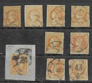 Spain: 1860; Scott 50, 9 pieces cancellations specials, used, EBES099 - Picture 1 of 2