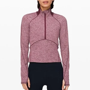 Lululemon Always Alert 1/2 Zip Cropped Long Sleeve Top Heathered Granat Size 4 - Bild 1 von 6