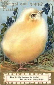 Ostern Küken Blume vergoldet geprägt Vintage Postkarte - Bild 1 von 2