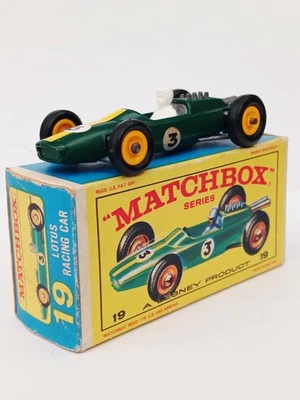 Coche de carreras Matchbox Series Lesney Nº19d Lotus verde casi nuevo en caja original.  Foto 1 de 4
