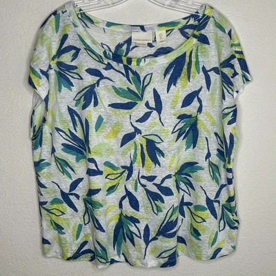 Cynthia Rowley Shirt Womens Large Leaf Print Linen Boxy Lightweight Top Everyday - Изображение 1 из 4