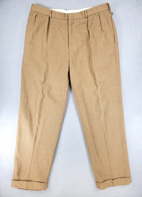 Polo Ralph Lauren Herringbone Tweed Pleated Pants Mens Size 38x31 Brown Cuffed - Image 1 of 4