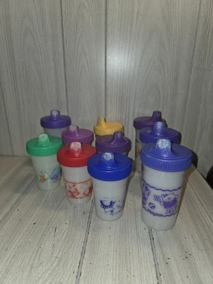 Vtg 90s Playtex Sippy Cups Valves Lot Of 10 Dinosaur Fish Chick Train Flaw Read - Image 1 of 4