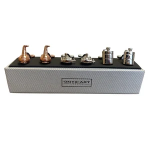 Whisky Distillery Cufflinks 3-Pair Gift Set - Onyx Art CKS048 Pot Barrel Flask. - Picture 1 of 5