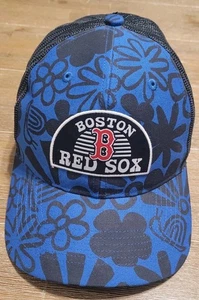 NEW Boston Red Sox 47 Brand Youth Trucker Hat Cap Blue & Black Flowers Patch CAP - Picture 1 of 6