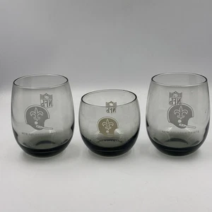 Vintage New Orleans Saints Glasses~Smoke Color~Roly Poly~Set Of 3~4 1/4” Tumbler - Picture 1 of 7