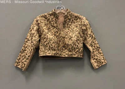 Elegante top sari con cuentas marrón bordado hojas para mujer - talla desconocida Foto 1 de 4