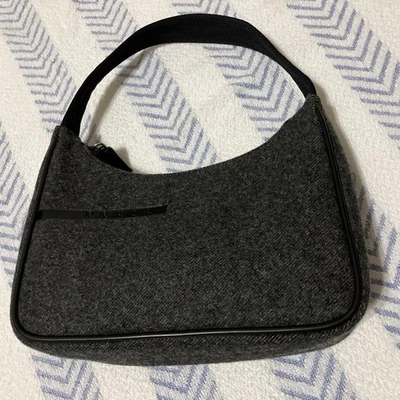 PRADA Wool Leather Handbag Accessory Pouch Gray Black Used - Image 1 of 4