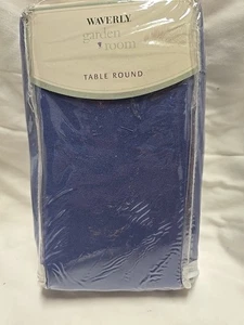 WAVERLY Garden Room Cotton Poly Tablecloth Round 70” Dark Blue  - Picture 1 of 6