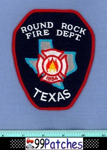 ROUND ROCK TEXAS Fire Rescue Shoulder Patch FLAMES ON STATE SHAPE OUTLINE 7G - Picture 1 of 1