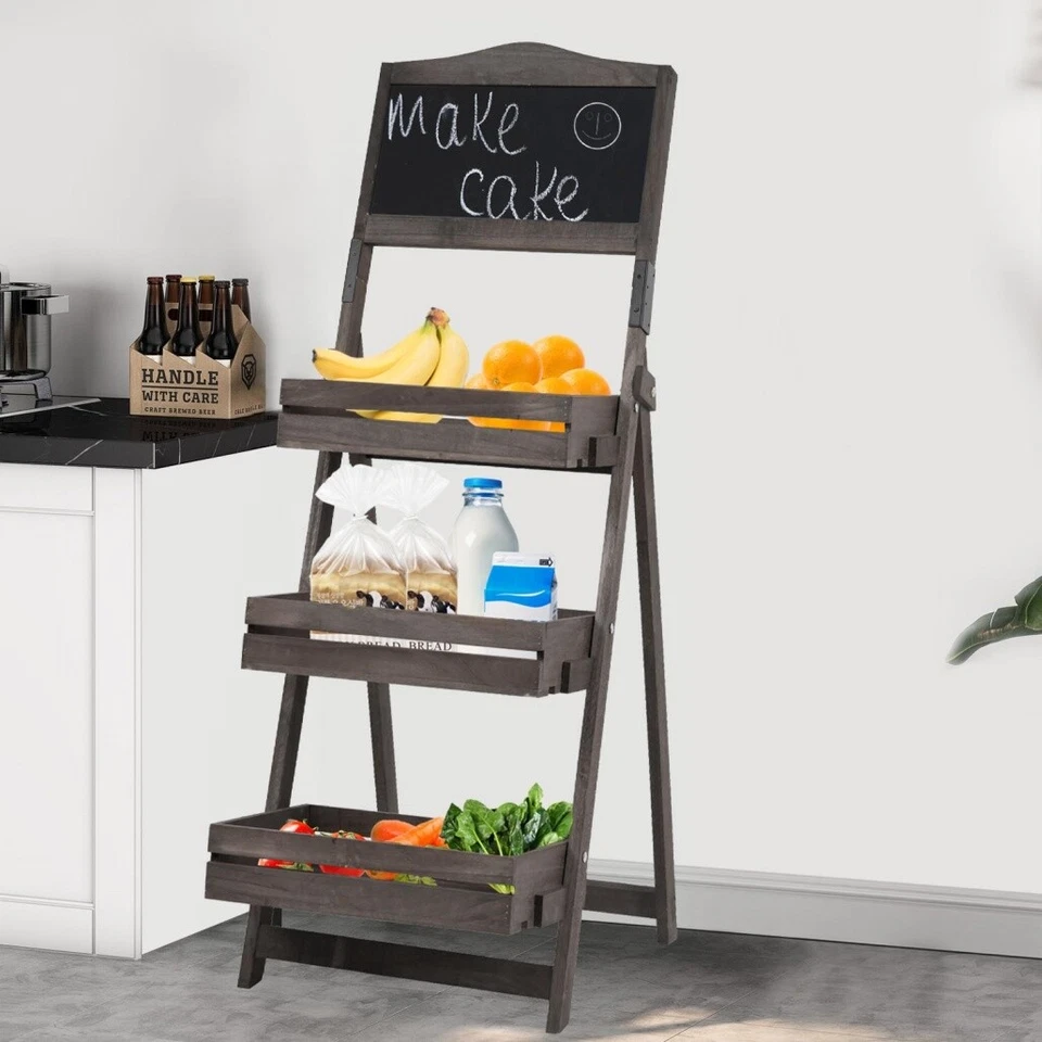 Holz Standregal Leiterregal Badregal Küchenregal Haushaltregal Faltbar mit Tafel - Bild 1 von 4