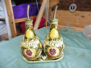 Vtg Tuscany Italy Pottery oil vinegar Olio Aceto Bellocci grape lemon plum olive - Picture 1 of 12