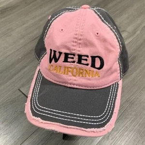 Weed, California Pink & Gray Distressed Embroidered 100% Cotton Baseball Cap - Picture 1 of 7
