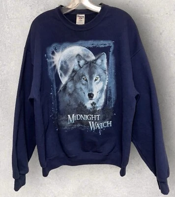 Sudadera De Colección Jerzees Wolf Reloj Medianoche Gráfico Cuello Redondo Para Hombre Grande Foto 1 de 4