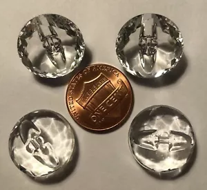 Set of 4 Clear Beveled Faceted Glass Shank Buttons Heavy Thick 11/16" 18mm 9910 - Picture 1 of 3