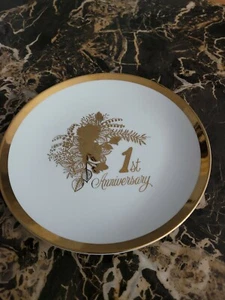 Anniversary Wishes 1st Anniversary Keramik weiß mit Goldrand Teller 1983 Japan - Bild 1 von 5