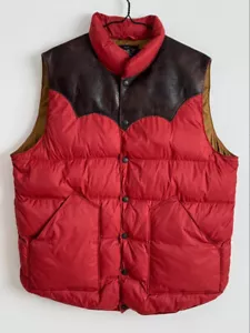 RRL RALPH LAUREN DENIM LEATHER COTTON DOWN VEST MEN MULTICOLOR NYLON SIZE M USED - Picture 1 of 15