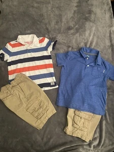Oshkosh Lot 2x Boys Cargo Khaki Shorts 2x Polo Shirts Size 5 Stretch* Waistband - Picture 1 of 20