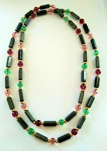 HEMATITE & TOURMALINE Continuous Strand BEADED NECKLACE 31 Inch Multi Color NEW - Picture 1 of 12
