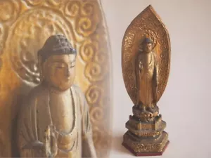 Vintage plated standing statue of Amitabha Tathagata 32cm wooden carved - Picture 1 of 10