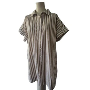 Vestido Camisa Informal Madewell Algodón Taupe y Rayas Blancas Talla Mediana Preppy - Imagen 1 de 6