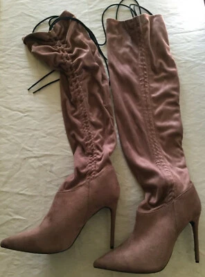 Liliana brown vegan suede knee high tie boots   size  8 - Image 1 of 4