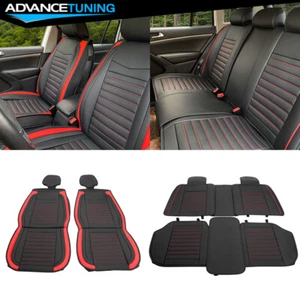 Universal 02 Style Car Seat Covers Protector Black + Red Striped PU Full Set - Picture 1 of 19