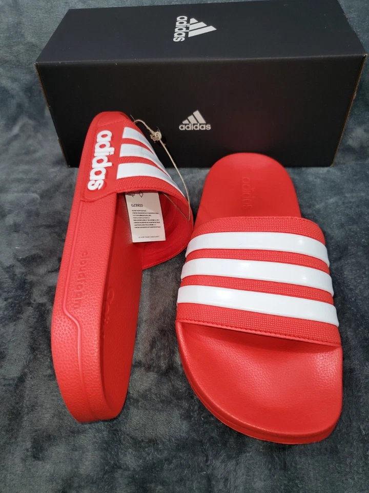 ADIDAS ADILETTE SHOWER SLIDES SANDALS MENS US 13 RED WHITE GZ5923