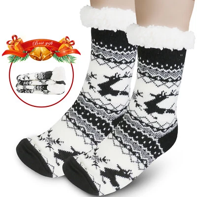 Invierno Mujeres Calcetines Gruesos Acogedores Difusos Sherpa Forrados de Vellón Térmicos Antideslizantes Zapatilla Foto 1 de 4