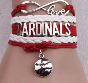 St Louis Cardinals Multi Strand Braided Bracelet Silver Toned Charms Infinity - Bild 1 von 1