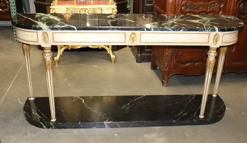 Signed Maison Jansen Verdi Green Marble Creme Painted Gilded Console Sideboard Cover