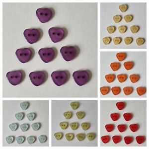10 Heart Shaped Resin Buttons Size 15mm by 15mm Seven Colours Available