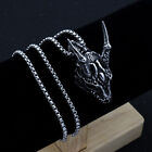 Gothic Mens Skull Dragon Horns Pendant Necklace Chain stainless steel 24" Gift 
