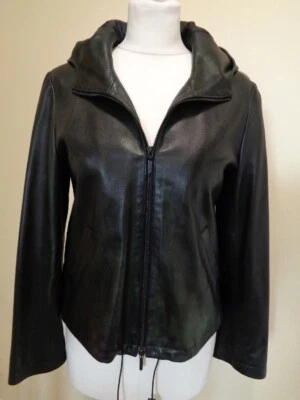 JANE NORRIS BLACK LEATHER HOODED JACKET WITH POCKETS - 10 - Image 1 of 4