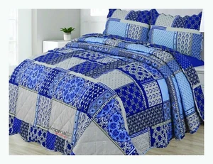 Zircon Patchwork Vintage Reversible Bedspread 3 Piece Quilt Bed Comfort set - Picture 1 of 3