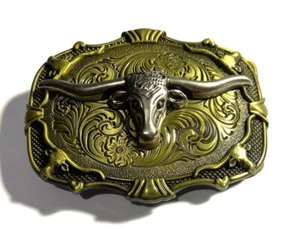 Bull Horns, Cowboy, Australia , Brass Quality Belt Buckle, Fits 40mm Belt, Gift - Picture 1 of 5