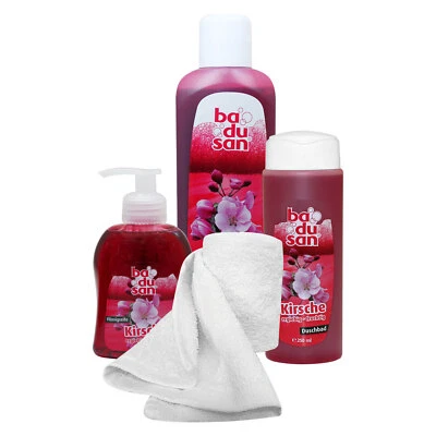 OLSHOP AG badusan Wohlfühlset "Kirsche" 4-teilig Duschbad Schaumbad Flüssigseife