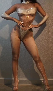 5-Finger Zentai Overall Catsuit Dessous Sexy Erotik Glitzer-Strass-Overall 36-40 - Bild 1 von 8