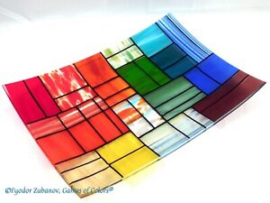   Large Rectangular Fused Glass Plate "A gentle color mix"