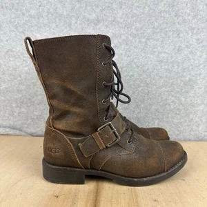 Ugg Women's Brown Leather Marela Combat Boots Size 6 Lace Up w/Zipper 1005688 - Picture 1 of 8