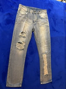 Hongyun Herren Jeans 34x30 Distressed Denim - hellblau mit hellbraun - Bild 1 von 8
