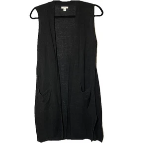 J.Jill Sleeveless Cardigan Vest Duster Black Linen Blend S Petite Sweater Pocket - Picture 1 of 12