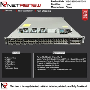 WS-C3650-48TD-S Cisco 48 Port GbE Switch - Picture 1 of 1
