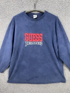 Vtg Guess Authentic Sweatshirt Large Blue Crewneck USA Made 90s 3/4 Sleeves Y2K - Picture 1 of 10