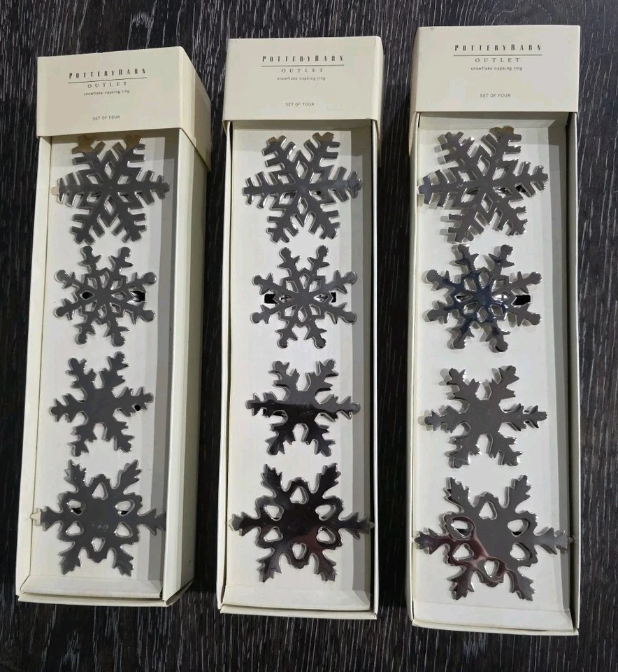 Anillos de servilleta de plata Pottery Barn Navidad Invierno Copo de nieve 12 anillos de servilleta Foto 1 de 4
