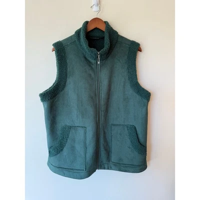 Chaleco de fin de semana Susan Graver polar cremallera completa cuello falso verde azulado para mujer talla XL Foto 1 de 4