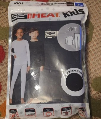 Parte superior e inferior térmica infantil 32 graus Heat tamanho grande 12/14 preta - Imagem 1 de 3