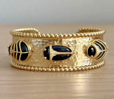 Capucine De Wulf Gold Scarab Family Cuff With Blue Labradorite & Black Agate - Image 1 of 4